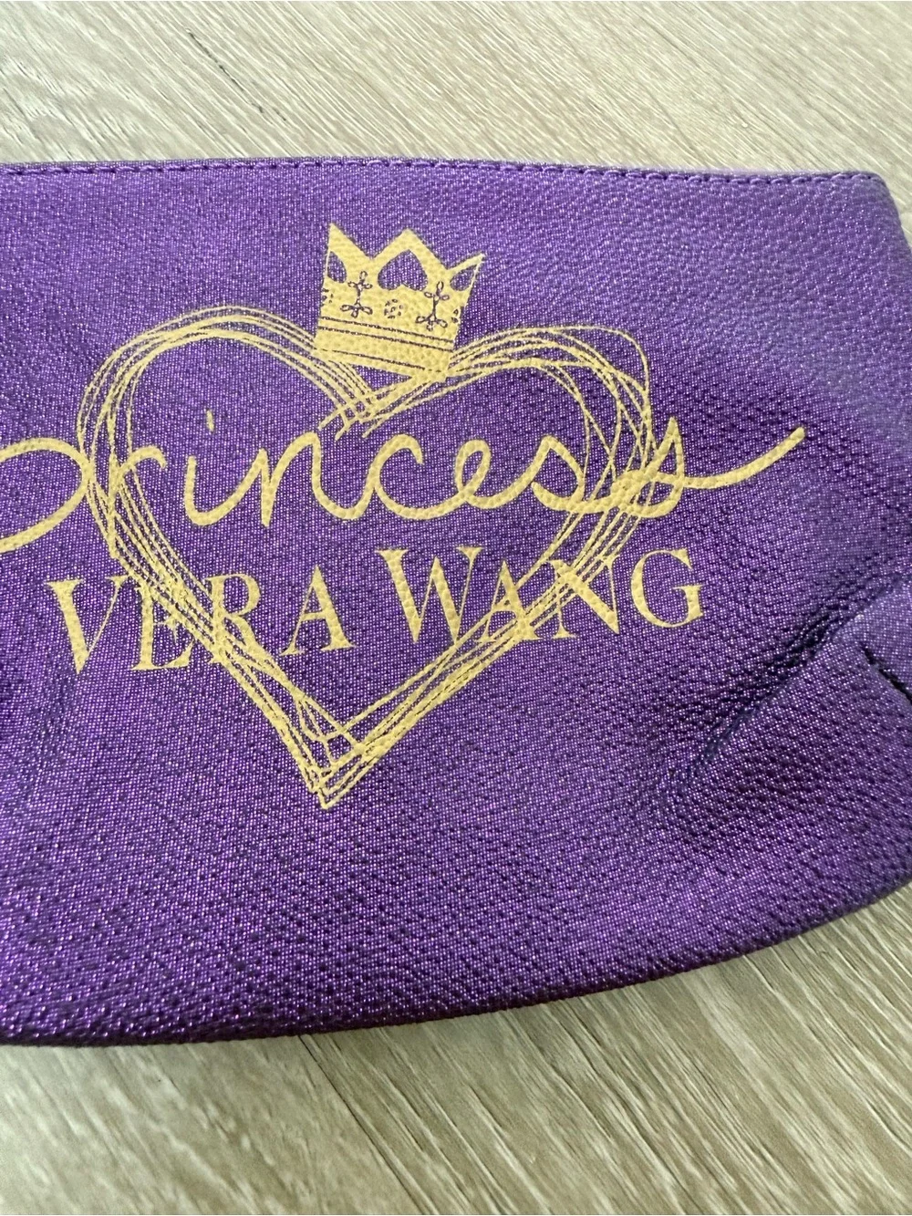 Vera Wang Purple Wristlet Pouch with Gold Princess Logo